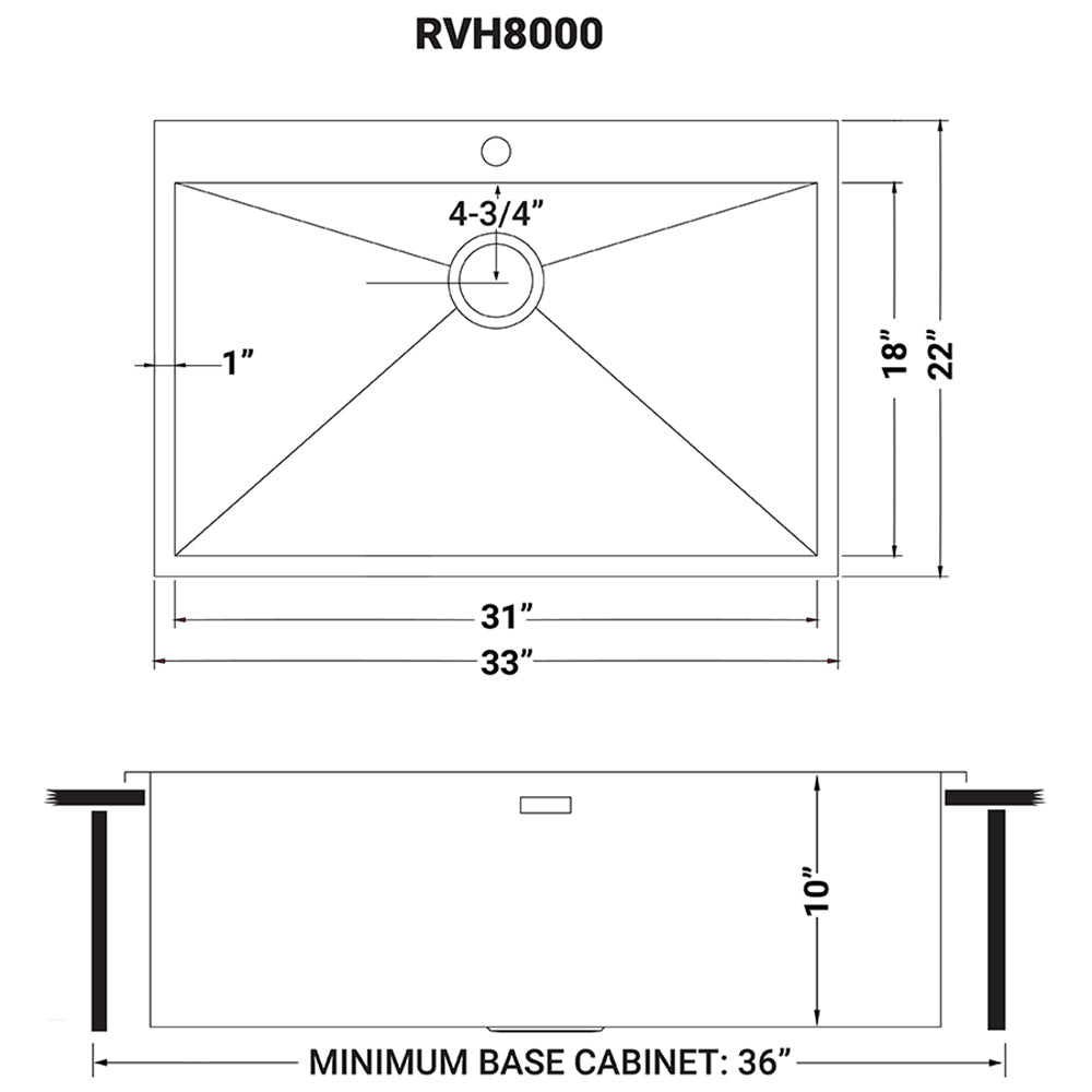 33 x 22 Drop - in Topmount 16 Gauge Zero Radius Stainless Steel Kitchen Sink Single Bowl - BUILDMYPLACE