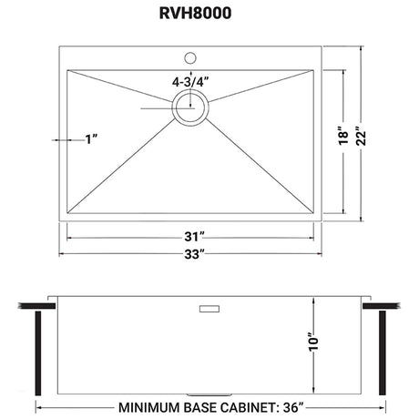 33 x 22 Drop - in Topmount 16 Gauge Zero Radius Stainless Steel Kitchen Sink Single Bowl - BUILDMYPLACE