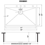 33 x 22 Drop - in Topmount 16 Gauge Zero Radius Stainless Steel Kitchen Sink Single Bowl - BUILDMYPLACE