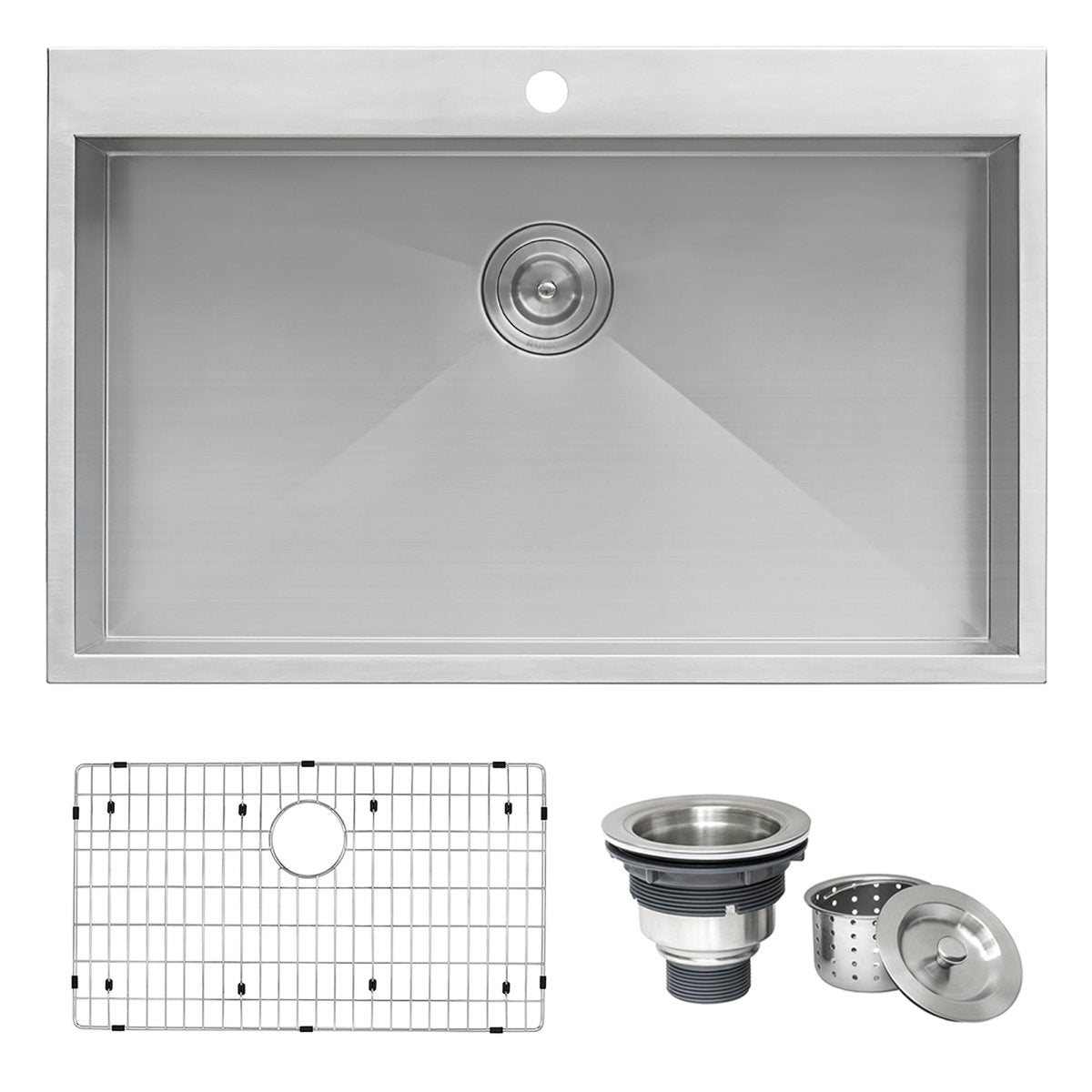 33 x 22 Drop - in Topmount 16 Gauge Zero Radius Stainless Steel Kitchen Sink Single Bowl - BUILDMYPLACE