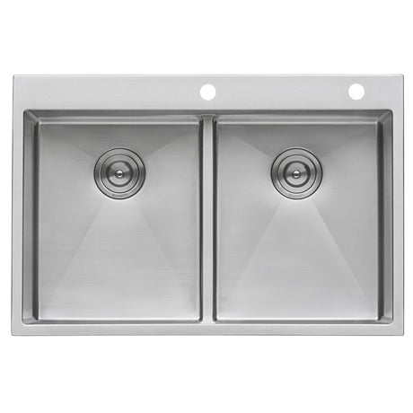 33 x 22 inch Drop - in 50/50 Double Bowl Tight Radius 16 Gauge Topmount Stainless Steel Kitchen Sink - BUILDMYPLACE