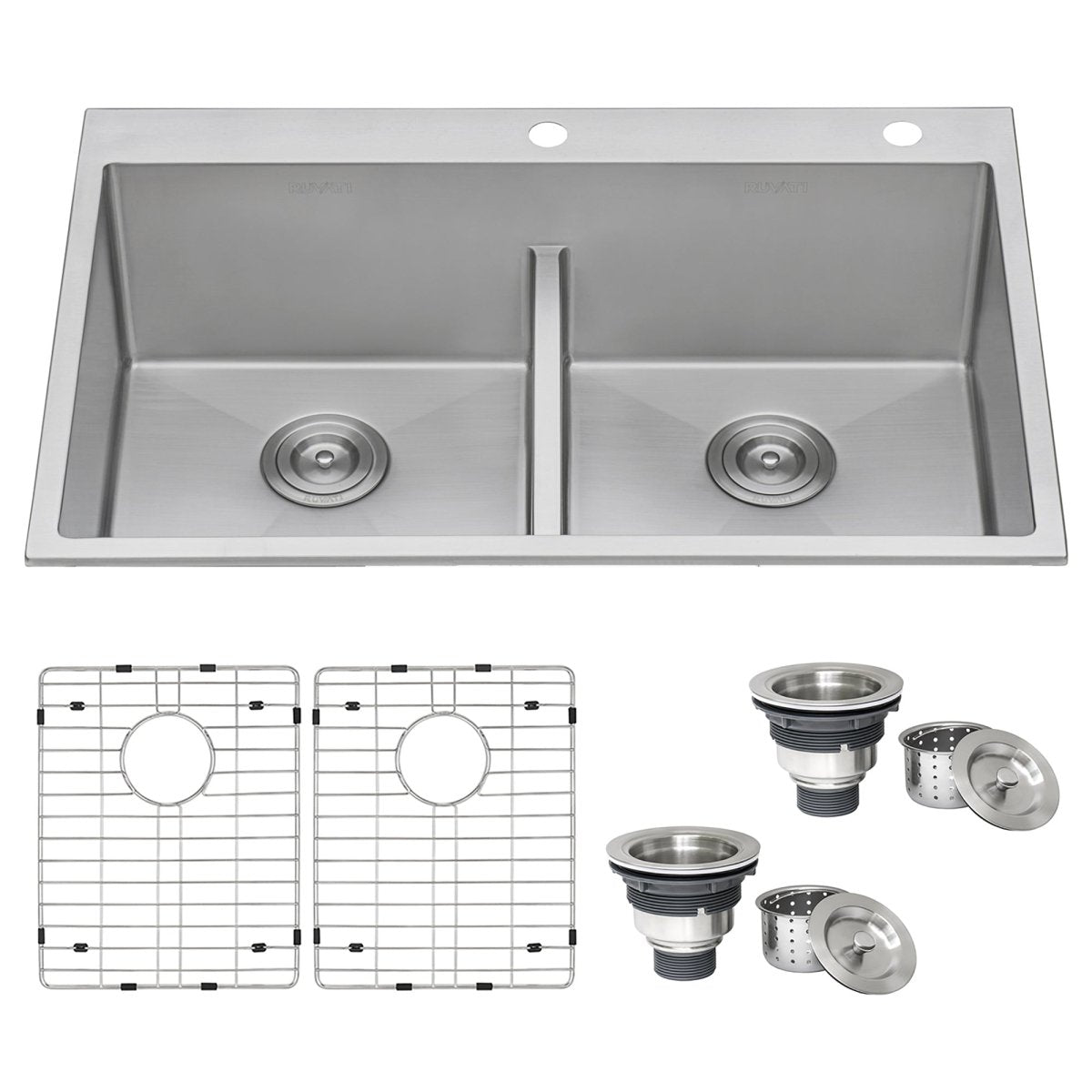 33 x 22 inch Drop - in 50/50 Double Bowl Tight Radius 16 Gauge Topmount Stainless Steel Kitchen Sink - BUILDMYPLACE