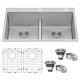 33 x 22 inch Drop - in 50/50 Double Bowl Tight Radius 16 Gauge Topmount Stainless Steel Kitchen Sink - BUILDMYPLACE