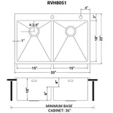 33 x 22 inch Drop - in 50/50 Double Bowl Tight Radius 16 Gauge Topmount Stainless Steel Kitchen Sink - BUILDMYPLACE