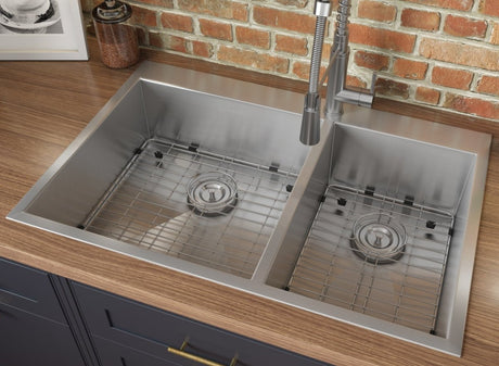 33 x 22 inch Drop - in 60/40 Double Bowl 16 Gauge Zero Radius Topmount Stainless Steel Kitchen Sink - BUILDMYPLACE