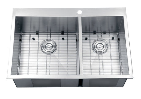 33 x 22 inch Drop - in 60/40 Double Bowl 16 Gauge Zero Radius Topmount Stainless Steel Kitchen Sink - BUILDMYPLACE