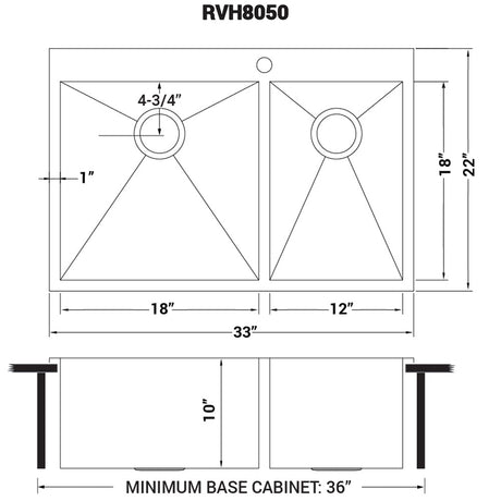 33 x 22 inch Drop - in 60/40 Double Bowl 16 Gauge Zero Radius Topmount Stainless Steel Kitchen Sink - BUILDMYPLACE