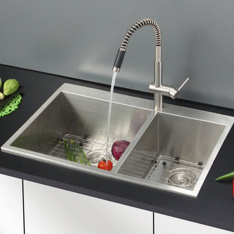 33 x 22 inch Drop - in 60/40 Double Bowl 16 Gauge Zero Radius Topmount Stainless Steel Kitchen Sink - BUILDMYPLACE