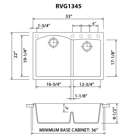 33 x 22 inch Drop - in Topmount Granite Composite Double Bowl - BUILDMYPLACE