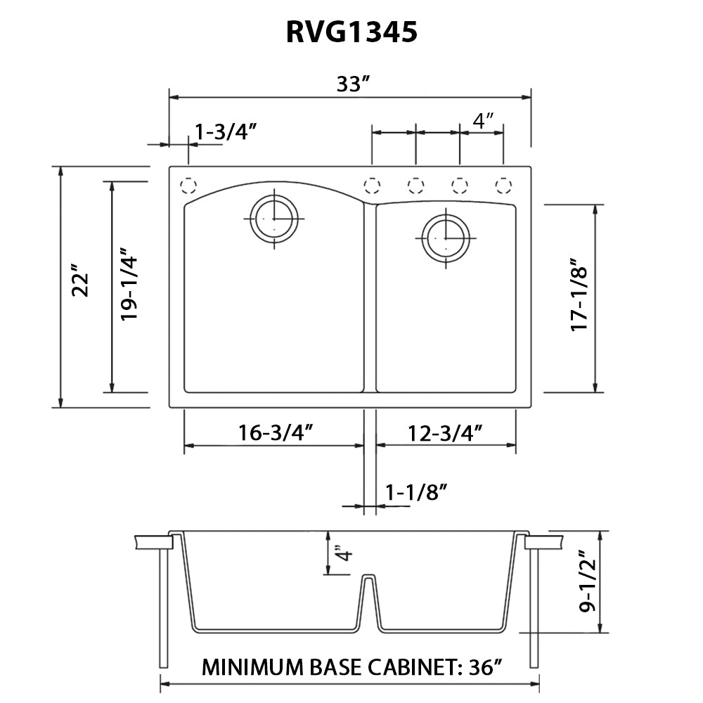 33 x 22 inch Drop - in Topmount Granite Composite Double Bowl - BUILDMYPLACE