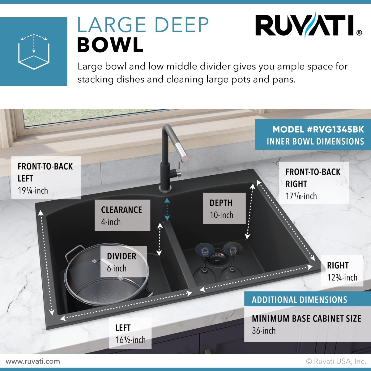 33 x 22 inch Drop - in Topmount Granite Composite Double Bowl - BUILDMYPLACE