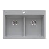 33 x 22 inch Drop - in TopMount Granite Composite Double Bowl Low Divide Kitchen Sink - BUILDMYPLACE