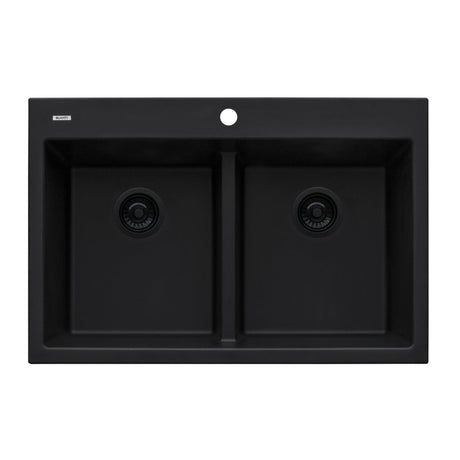 33 x 22 inch Drop - in TopMount Granite Composite Double Bowl Low Divide Kitchen Sink - BUILDMYPLACE