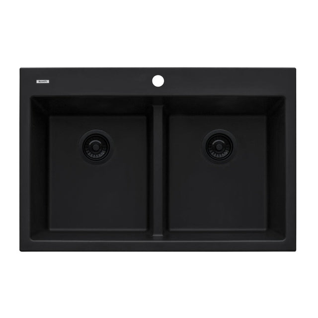 33 x 22 inch Drop - in TopMount Granite Composite Double Bowl Low Divide Kitchen Sink - BUILDMYPLACE