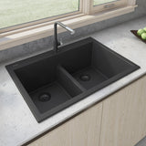 33 x 22 inch Drop - in TopMount Granite Composite Double Bowl Low Divide Kitchen Sink - BUILDMYPLACE