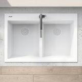 33 x 22 inch Drop - in TopMount Granite Composite Double Bowl Low Divide Kitchen Sink - BUILDMYPLACE