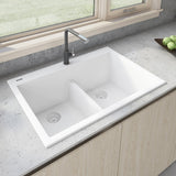 33 x 22 inch Drop - in TopMount Granite Composite Double Bowl Low Divide Kitchen Sink - BUILDMYPLACE