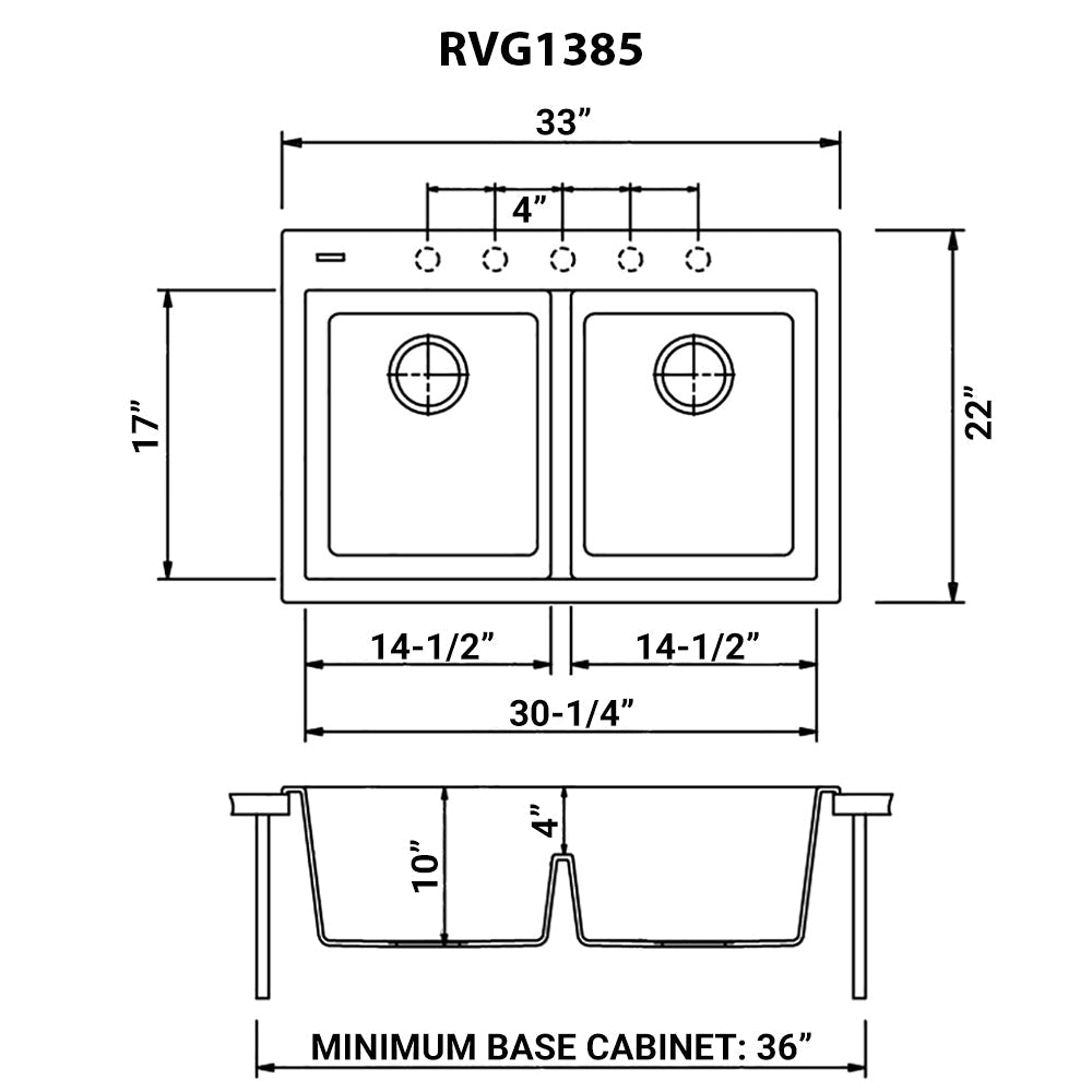 33 x 22 inch Drop - in TopMount Granite Composite Double Bowl Low Divide Kitchen Sink - BUILDMYPLACE