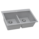 33 x 22 inch Drop - in TopMount Granite Composite Double Bowl Low Divide Kitchen Sink - BUILDMYPLACE