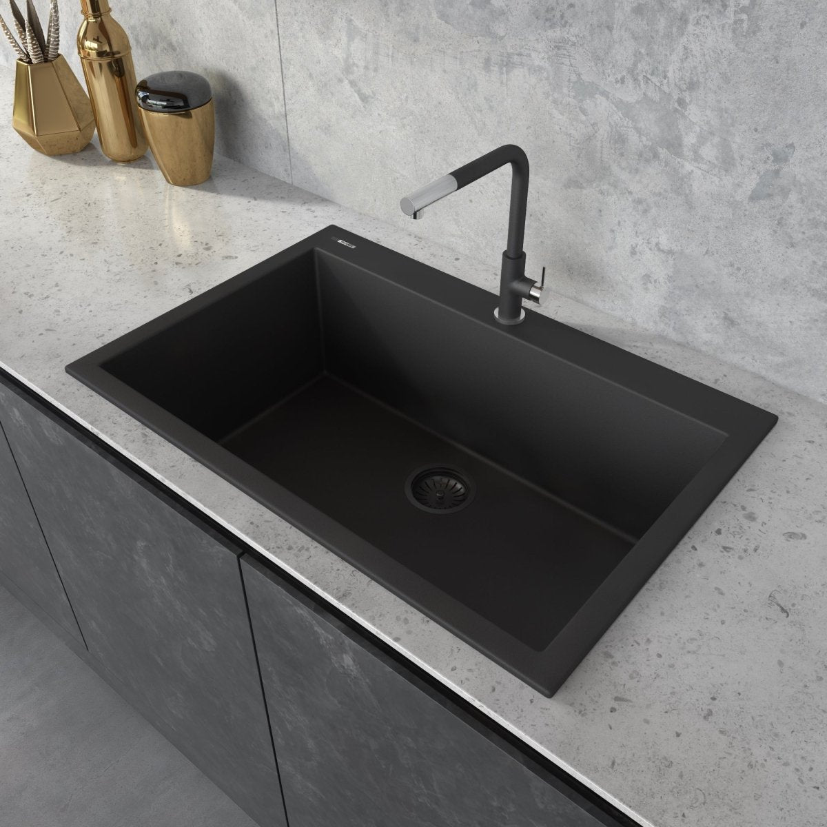 33 x 22 inch Drop - in Topmount Granite Composite Single Bowl Sink - BUILDMYPLACE