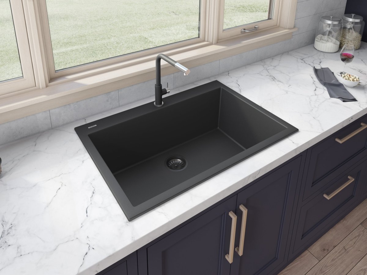 33 x 22 inch Drop - in Topmount Granite Composite Single Bowl Sink - BUILDMYPLACE