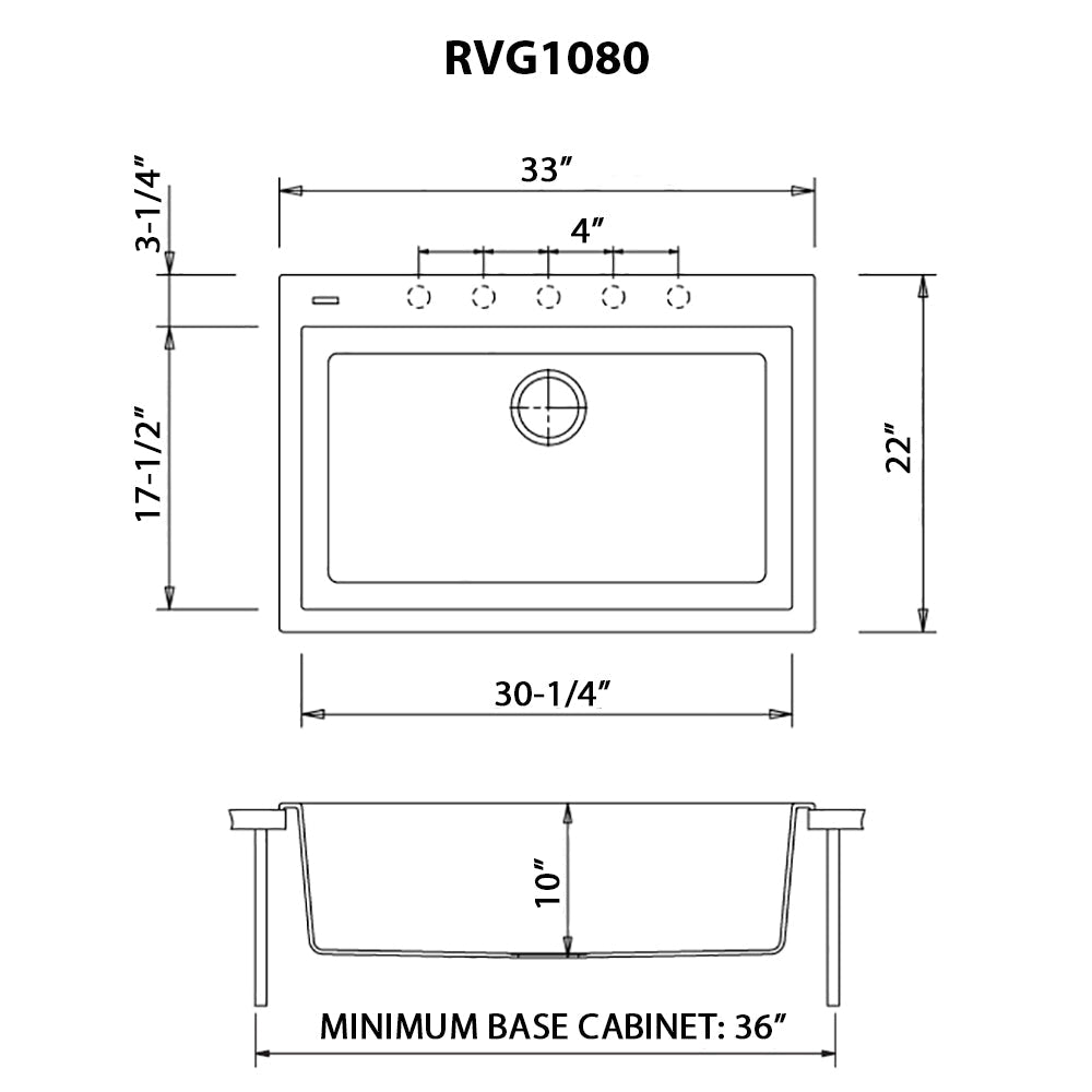 33 x 22 inch Drop - in Topmount Granite Composite Single Bowl Sink - BUILDMYPLACE