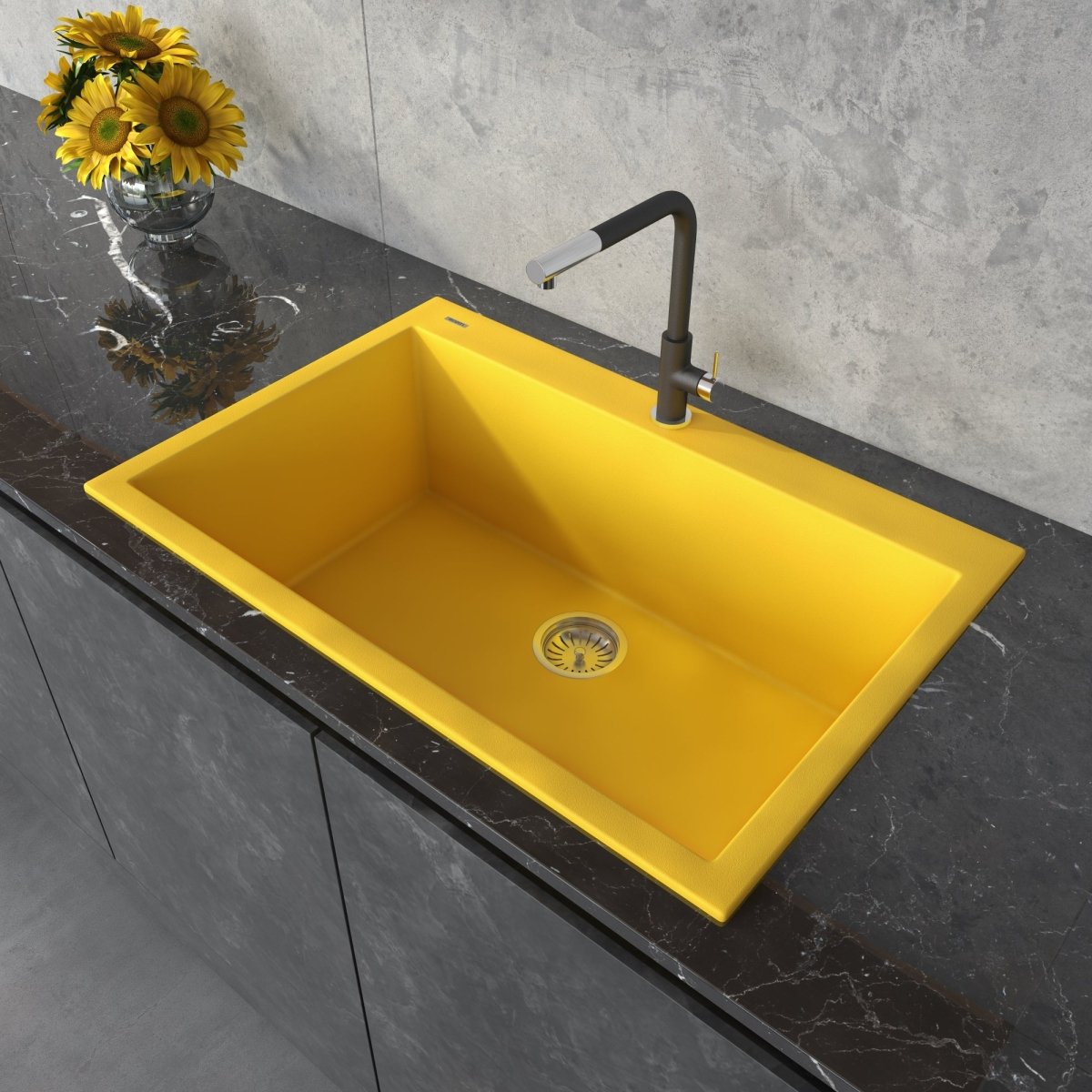 33 x 22 inch Drop - in Topmount Granite Composite Single Bowl Sink - BUILDMYPLACE