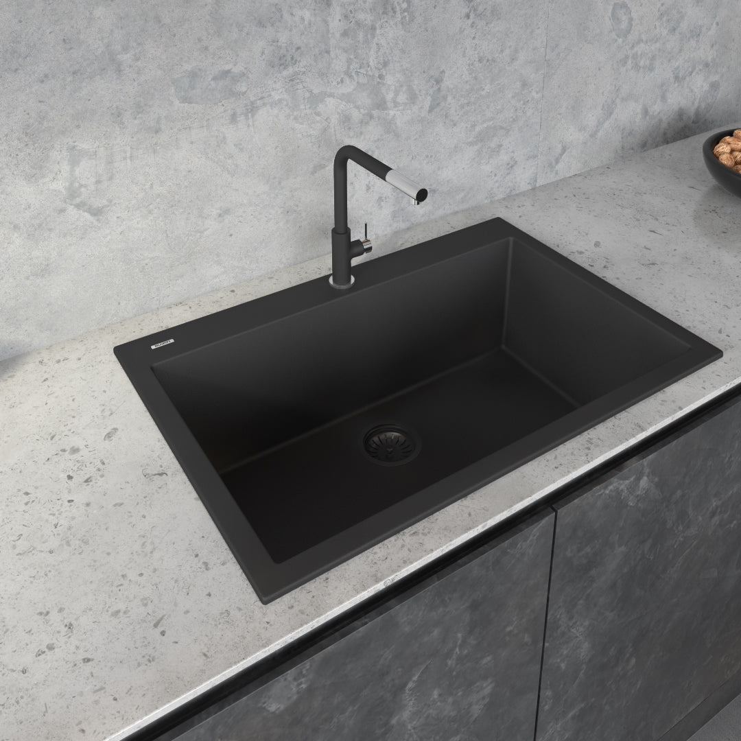 33 x 22 inch Drop - in Topmount Granite Composite Single Bowl Sink - BUILDMYPLACE