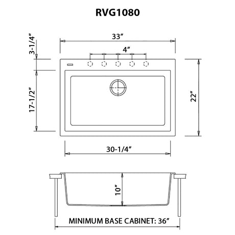 33 x 22 inch Drop - in Topmount Granite Composite Single Bowl Sink - BUILDMYPLACE