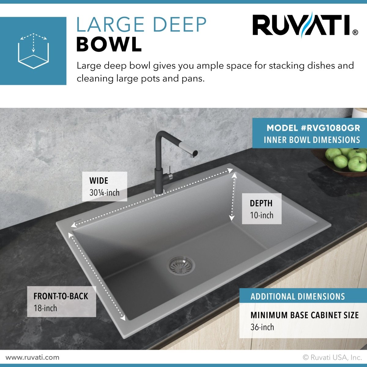 33 x 22 inch Drop - in Topmount Granite Composite Single Bowl Sink - BUILDMYPLACE