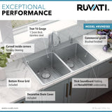 33 x 22 inch Drop - in Topmount Kitchen Sink 16 Gauge Stainless Steel Double Bowl - BUILDMYPLACE