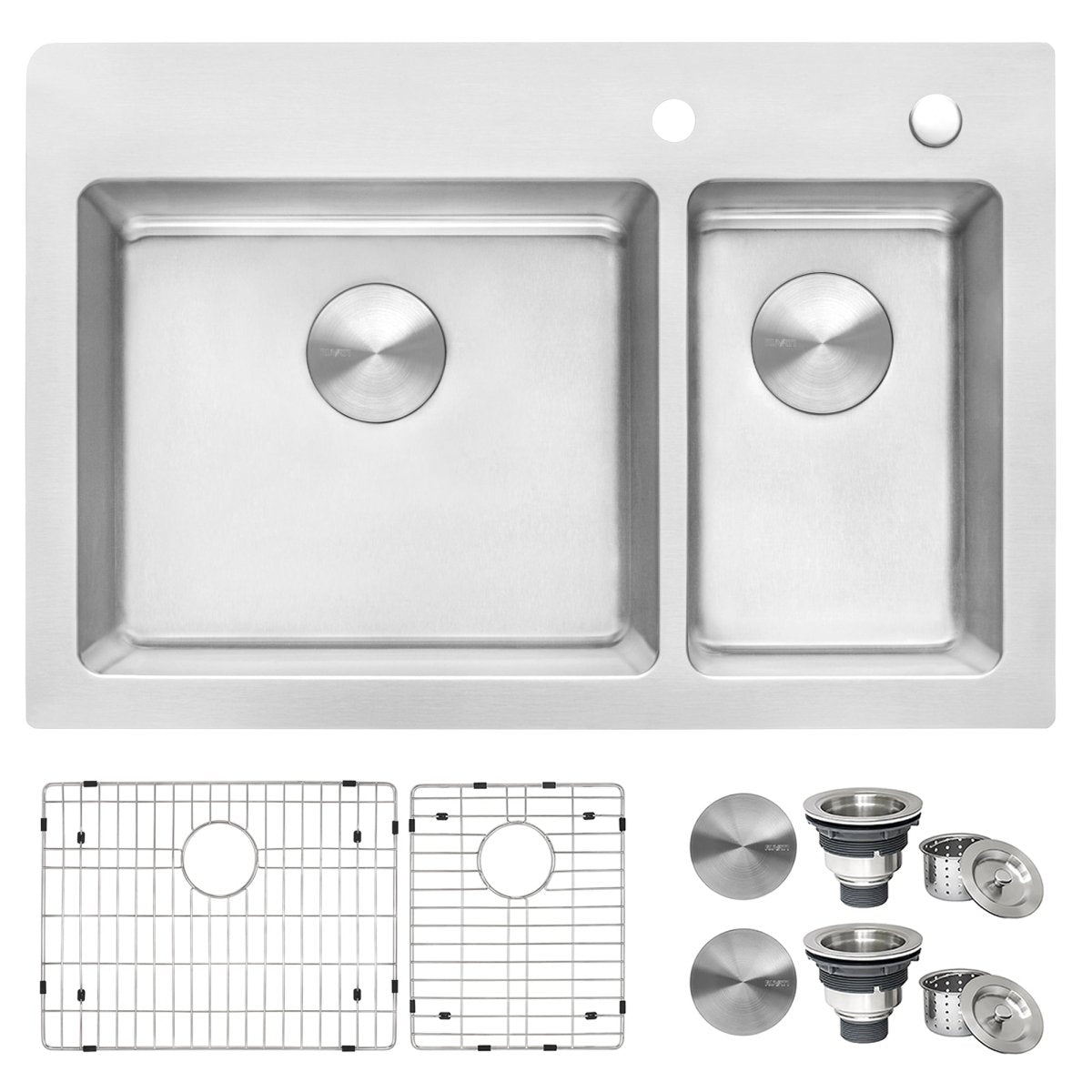 33 x 22 inch Drop - in Topmount Kitchen Sink 16 Gauge Stainless Steel Double Bowl - BUILDMYPLACE