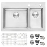 33 x 22 inch Drop - in Topmount Kitchen Sink 16 Gauge Stainless Steel Double Bowl - BUILDMYPLACE