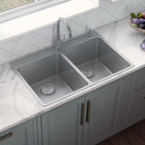 33 x 22 inch Drop - in Topmount Kitchen Sink 16 Gauge Stainless Steel Double Bowl - BUILDMYPLACE