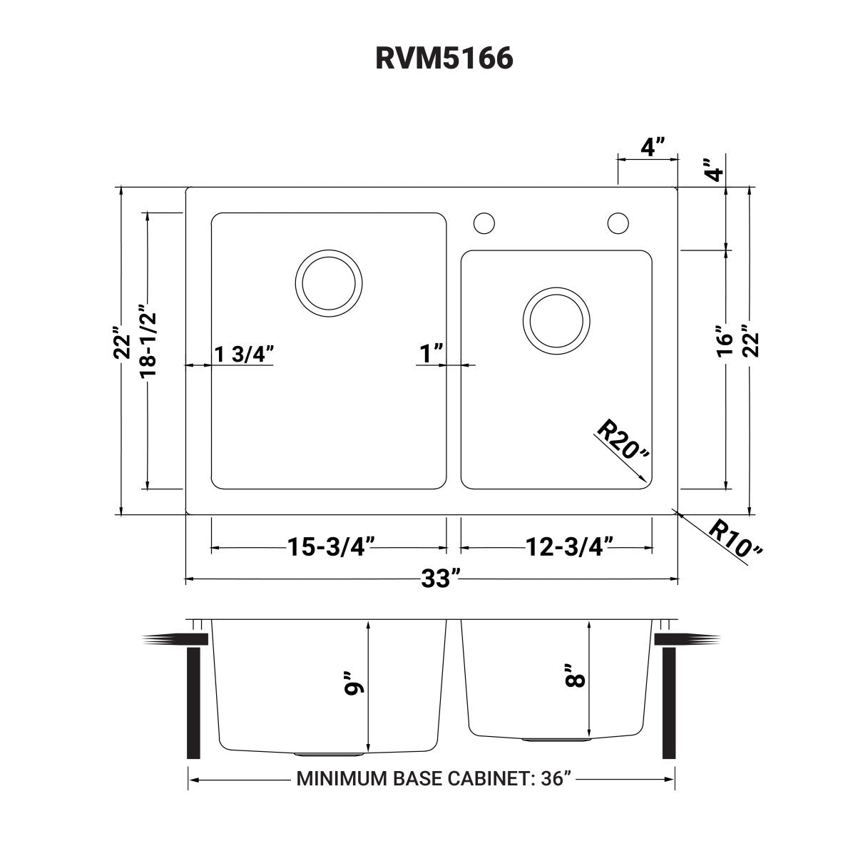 33 x 22 inch Drop - in Topmount Kitchen Sink 16 Gauge Stainless Steel Double Bowl - BUILDMYPLACE