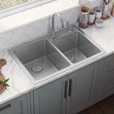 33 x 22 inch Drop - in Topmount Kitchen Sink 16 Gauge Stainless Steel Double Bowl - BUILDMYPLACE