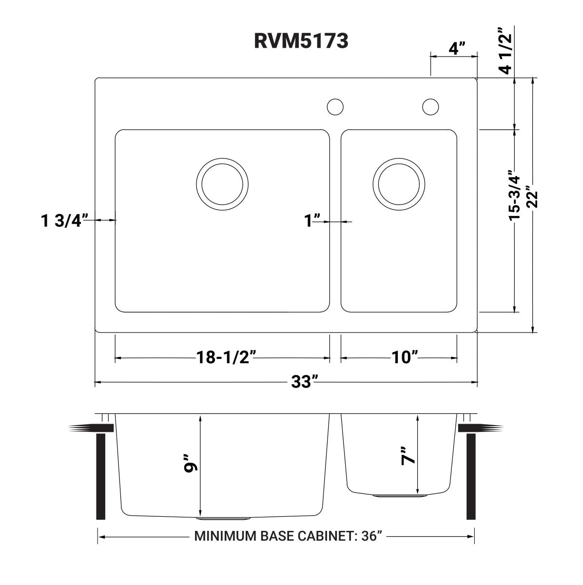 33 x 22 inch Drop - in Topmount Kitchen Sink 16 Gauge Stainless Steel Double Bowl - BUILDMYPLACE