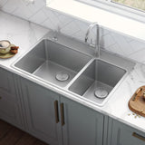 33 x 22 inch Drop - in Topmount Kitchen Sink 16 Gauge Stainless Steel Double Bowl - BUILDMYPLACE