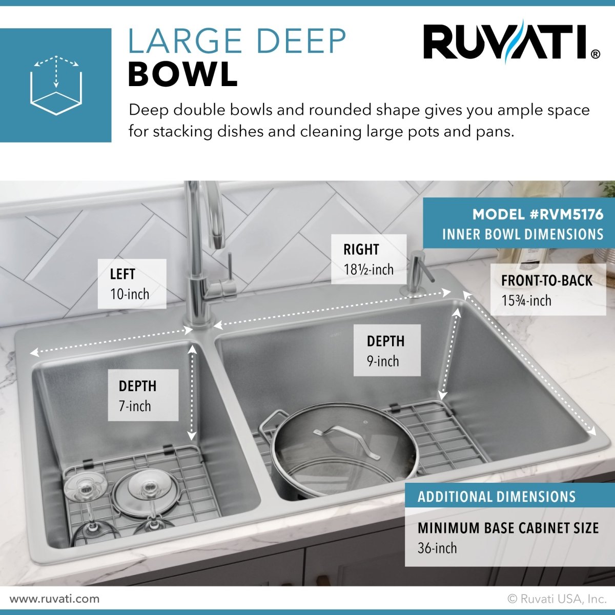 33 x 22 inch Drop - in Topmount Kitchen Sink 16 Gauge Stainless Steel Double Bowl - BUILDMYPLACE