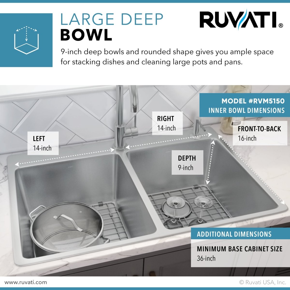 33 x 22 inch Drop - in Topmount Kitchen Sink 16 Gauge Stainless Steel Double Bowl - BUILDMYPLACE