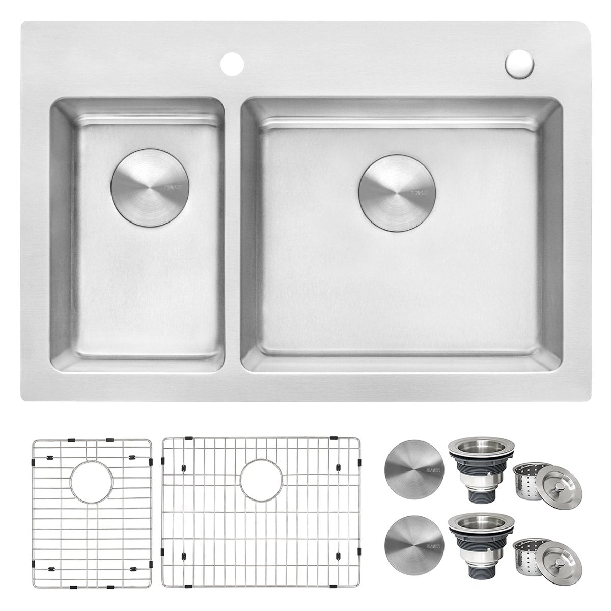 33 x 22 inch Drop - in Topmount Kitchen Sink 16 Gauge Stainless Steel Double Bowl - BUILDMYPLACE