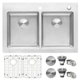 33 x 22 inch Drop - in Topmount Kitchen Sink 16 Gauge Stainless Steel Double Bowl - BUILDMYPLACE