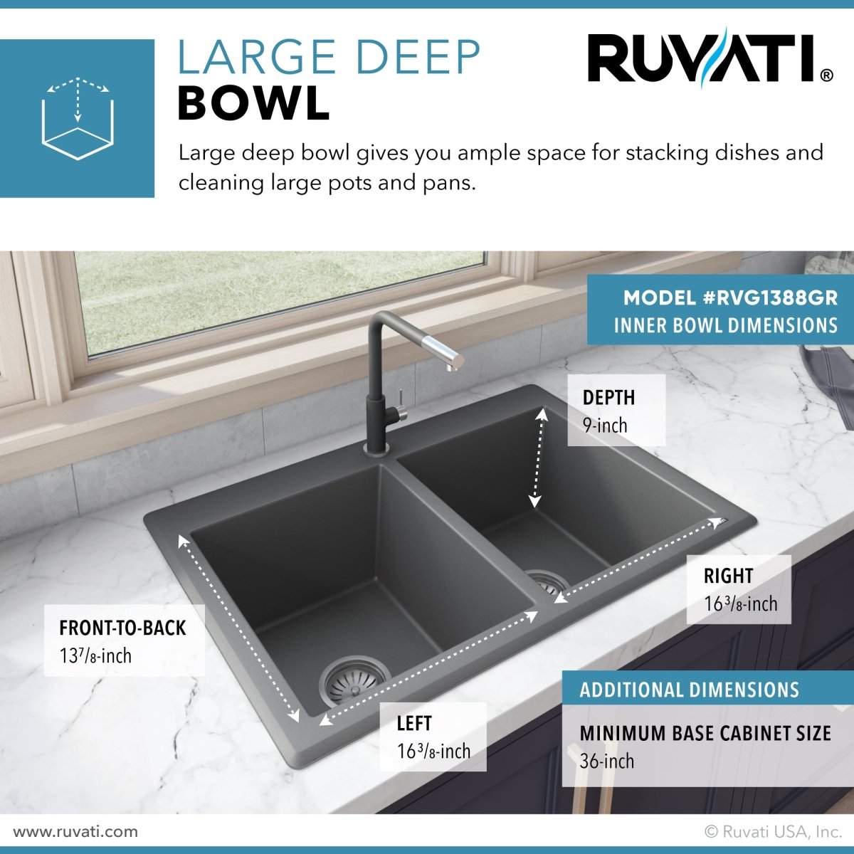 33 x 22 inch Dual - Mount Granite Composite Double Bowl - BUILDMYPLACE