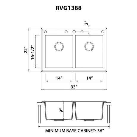 33 x 22 inch Dual - Mount Granite Composite Double Bowl - BUILDMYPLACE