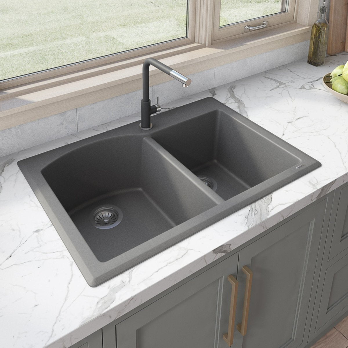 33 x 22 inch Dual - Mount Granite Composite Double Bowl Kitchen Sink - BUILDMYPLACE