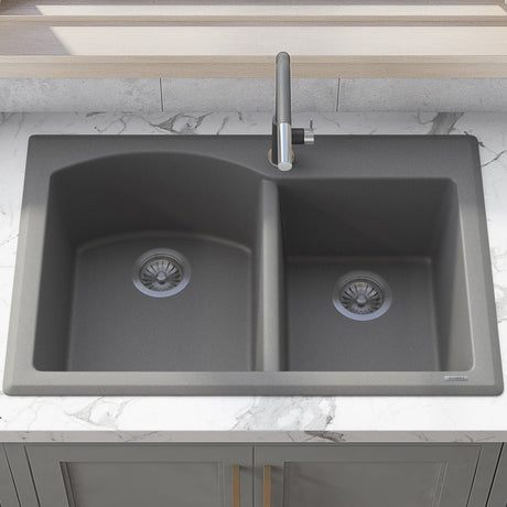 33 x 22 inch Dual - Mount Granite Composite Double Bowl Kitchen Sink - BUILDMYPLACE