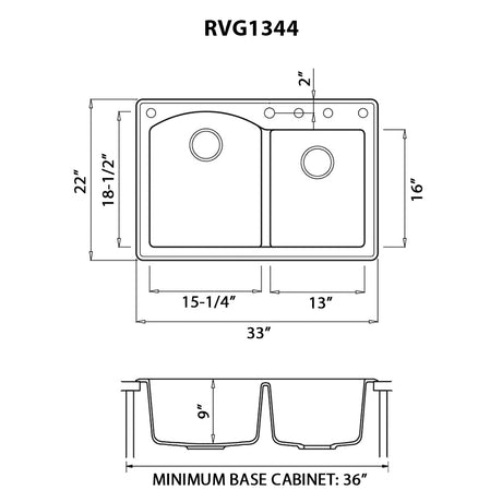 33 x 22 inch Dual - Mount Granite Composite Double Bowl Kitchen Sink - BUILDMYPLACE