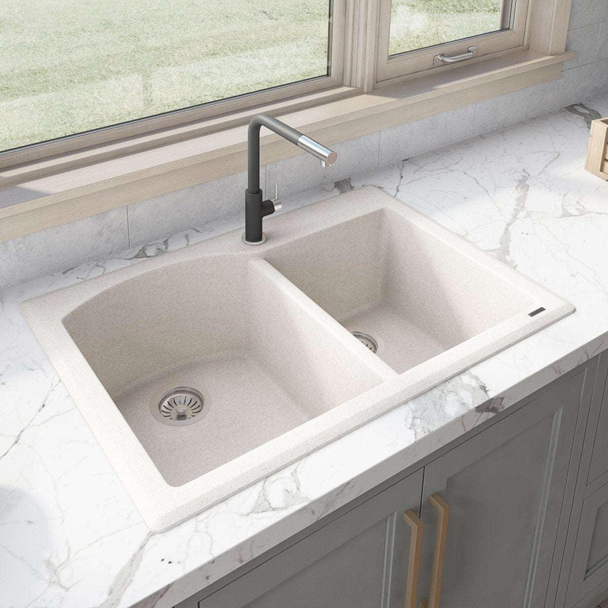 33 x 22 inch Dual - Mount Granite Composite Double Bowl Kitchen Sink - BUILDMYPLACE