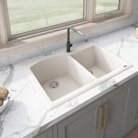 33 x 22 inch Dual - Mount Granite Composite Double Bowl Kitchen Sink - BUILDMYPLACE