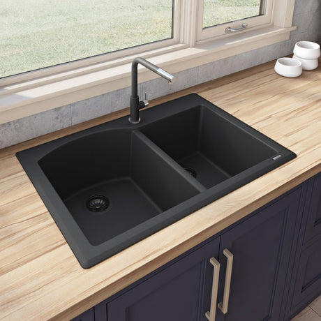 33 x 22 inch Dual - Mount Granite Composite Double Bowl Kitchen Sink - BUILDMYPLACE